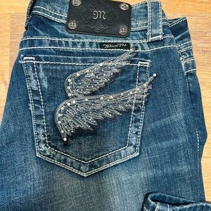 Miss Me Bootcut Jeans with rhinestone Pockets Wings Sz 30.